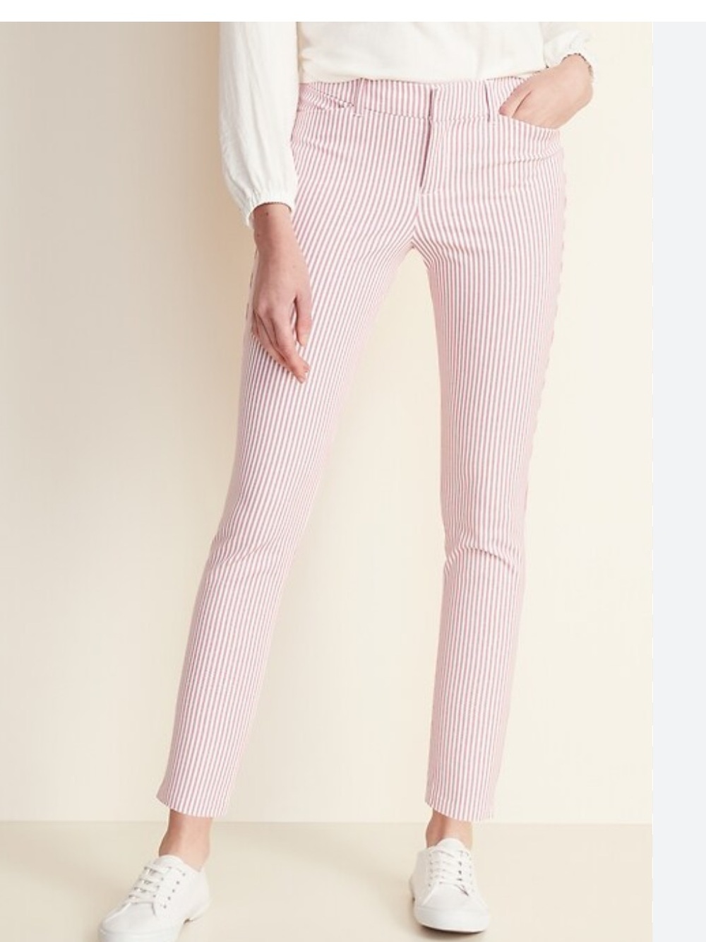 Old Navy, pink and white vertical striped pixie ankle pants size 0